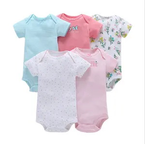 批发5 pcs婴儿连体裤包，针织棉0-18个月女婴服装套装夏季婴儿连体裤