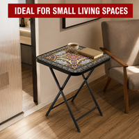 Mesa Plegable Decorativa con Patrón de Mandala, Mesa Auxiliar Cuadrada para Ahorrar Espacio, con Marco Metálico en X, para Sala de Estar, Uso en Interiores