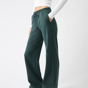 Pantalon de survêtement droit formel pour femme, coupe droite, taille mi-haute, avec fentes latérales, en molleton respirant 100 % coton – Vente en gros pour l'hiver - Product Image 5