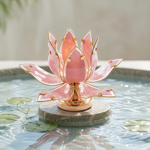 Lámpara de mesa floral de lujo, pétalos de loto de cristal rosa, base de metal dorado, E26, luz decorativa de interior para mesa de café - Product Image 3