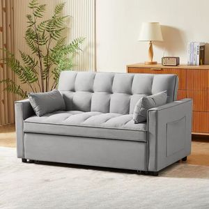 Sofá Cama Tapizado en Tela Blanca con Mechones, Convertible para Sala de Estar o Habitación de Invitados - Product Image 2