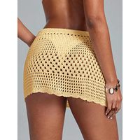 Damen Häkel-Strandrock mit Kordelzug, transparenter Mesh-Badeanzug-Überzug, ausgehöhlt, elastische Taille, Mini, locker sitzend, atmungsaktiv