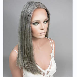 Sel et poivre personnalisé perruque de cheveux humains sans colle perruques avant de lacet double dessiné pré plumé en gros perruque frontale pour les femmes âgées - Product Image 1