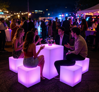 Meuble cube LED lumineux avec couleur RGBW, étanche IP65, rechargeable, pour usage extérieur