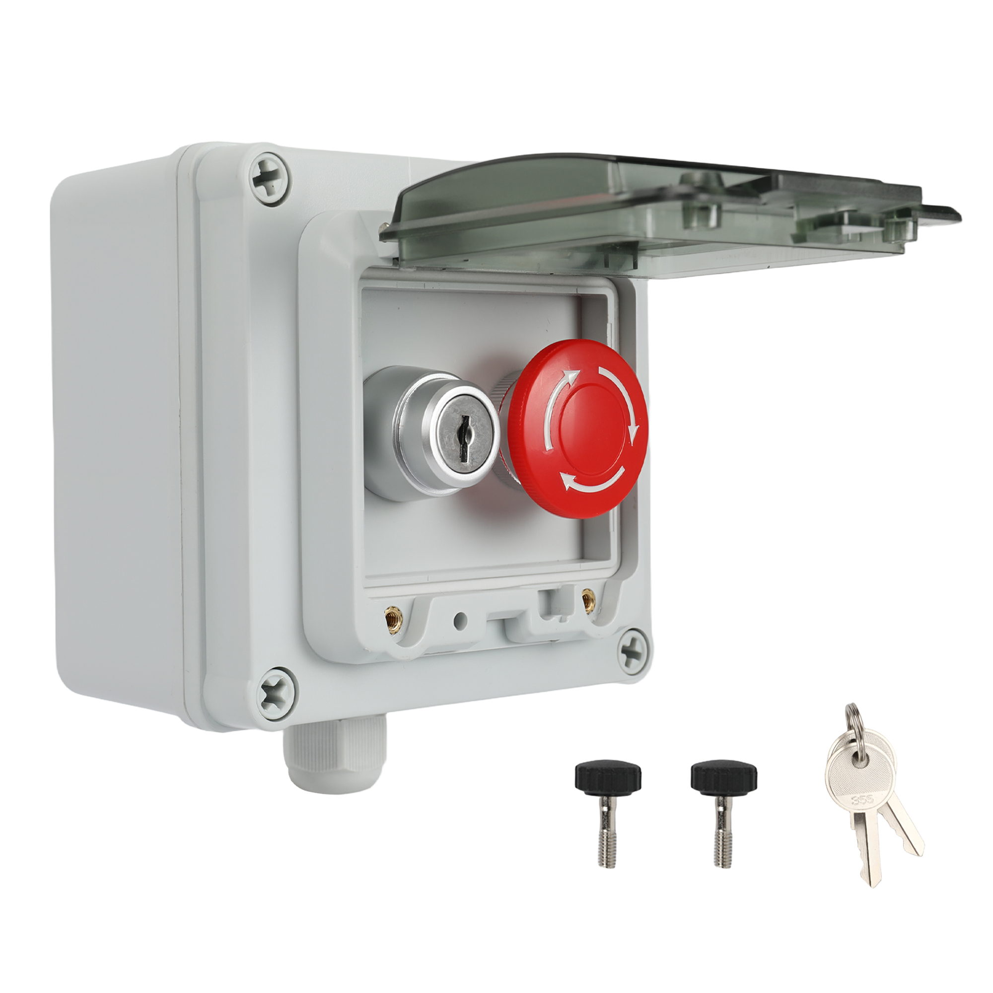 ABS Plastic Box with 2NO 3Position Key Switch and 1NC E-<strong>Stop</strong> Switch <strong>Emergency</strong> <strong>Stop</strong> <strong>Button</strong> Switch with IP67 Waterproof Box
