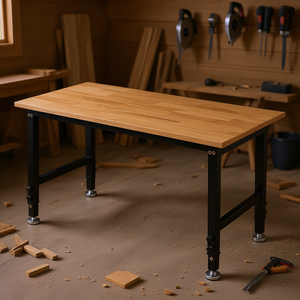 Banc de travail réglable en bois de chêne, plateau 48 x 24 pouces, hauteur 26,3-40,2 pouces, banc de travail robuste pour le travail du bois - Product Image 2