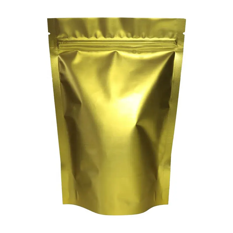 Bolsas de paquete de bolsa ZipLock con cremallera de papel de aluminio de pie de té dorado mate esmerilado para almacenamiento Doypack Mylar Zip Lock Food