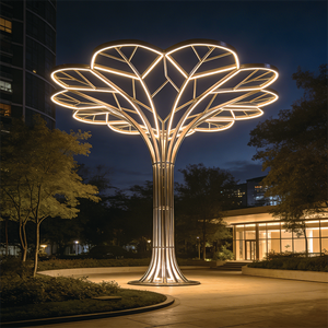 Installazione Artistica LED con Struttura in Acciaio a Forma di Albero della Vita, Design Geometrico Iridescente IP65 3D per Decorazione Paesaggistica Esterna - Product Image 1