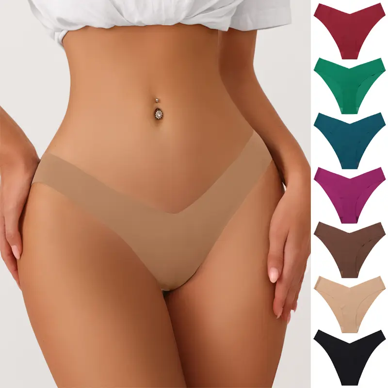 Seamless Plus Size Ice Silk Underpants V-Shaped Waist One Piece Pure Cotton Crotch Breathable Triangle Underwear Ladies Briefs