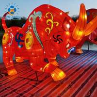Anpu Lighting - Lámpara Gigante con Motivo de Buey del Zodiaco Chino Rojo, Luz Decorativa para Exteriores, Impermeable, ABS IP65, Decoración para el Hogar, Paisaje, Halloween