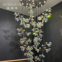 Lustre moderne rotatif en cristal en forme de fleur, lampe de plafond ronde, chandelier romantique pour hall