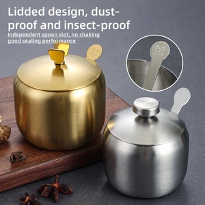 Récipient de cuisine en argent et or Boîte de rangement pour poivre, <span class=keywords><strong>sucre</strong></span>, épices et sel avec couvercle en acier inoxydable Pot d'assaisonnement - Product Image 5