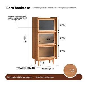 Libreria Piccola Moderna in Legno di Ciliegio Massiccio, Mobile Portariviste con Vetro, Scaffale Nordico Vintage per Archiviazione - Product Image 6