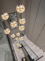 Lustre moderne en verre soufflé, finition chromée en acier inoxydable, gris fumé, luminaires suspendus décoratifs pour escaliers domestiques