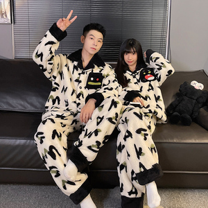 Ensembles de vêtements de nuit, pyjamas, hiver, peluche, dessin animé, col châle, <span class=keywords><strong>couple</strong></span>, ensemble de pyjamas chauds - Product Image 4