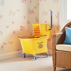 Chariot <span class=keywords><strong>de</strong></span> nettoyage mobile pour hôtels, commerces, avec essoreuse <span class=keywords><strong>à</strong></span> serpillière manuelle, roues silencieuses en plastique épais, pour restaurants, magasins - Product Image 1