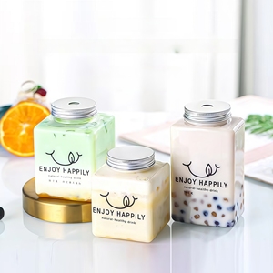 Bouteilles de jus <span class=keywords><strong>PET</strong></span> carrées 250ml 300ml 350ml 500ml Bouteille de soda jetable à vis portable pour boissons, café, thé - Product Image 2