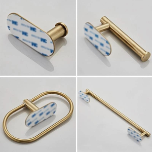 Lot de 4 accessoires de salle de bain en acier inoxydable noir et or : barre de douche, anneau porte-serviette, crochet, porte-papier, barre porte-serviette, ensemble noir pour la maison - Product Image 2
