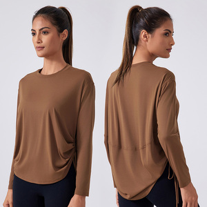 <span class=keywords><strong>Camiseta</strong></span> <span class=keywords><strong>Nueva</strong></span> Holgada de Manga Larga con Cordón, Secado Rápido, Transpirable, para Mujer, Top Deportivo, Top de Yoga - Product Image 4