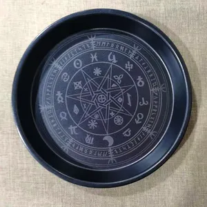 Vassoio di rifornimento gotico occulto pagano Wiccan speciale piatto di ferro rotondo nero all'ingrosso per la raccolta per la decorazione