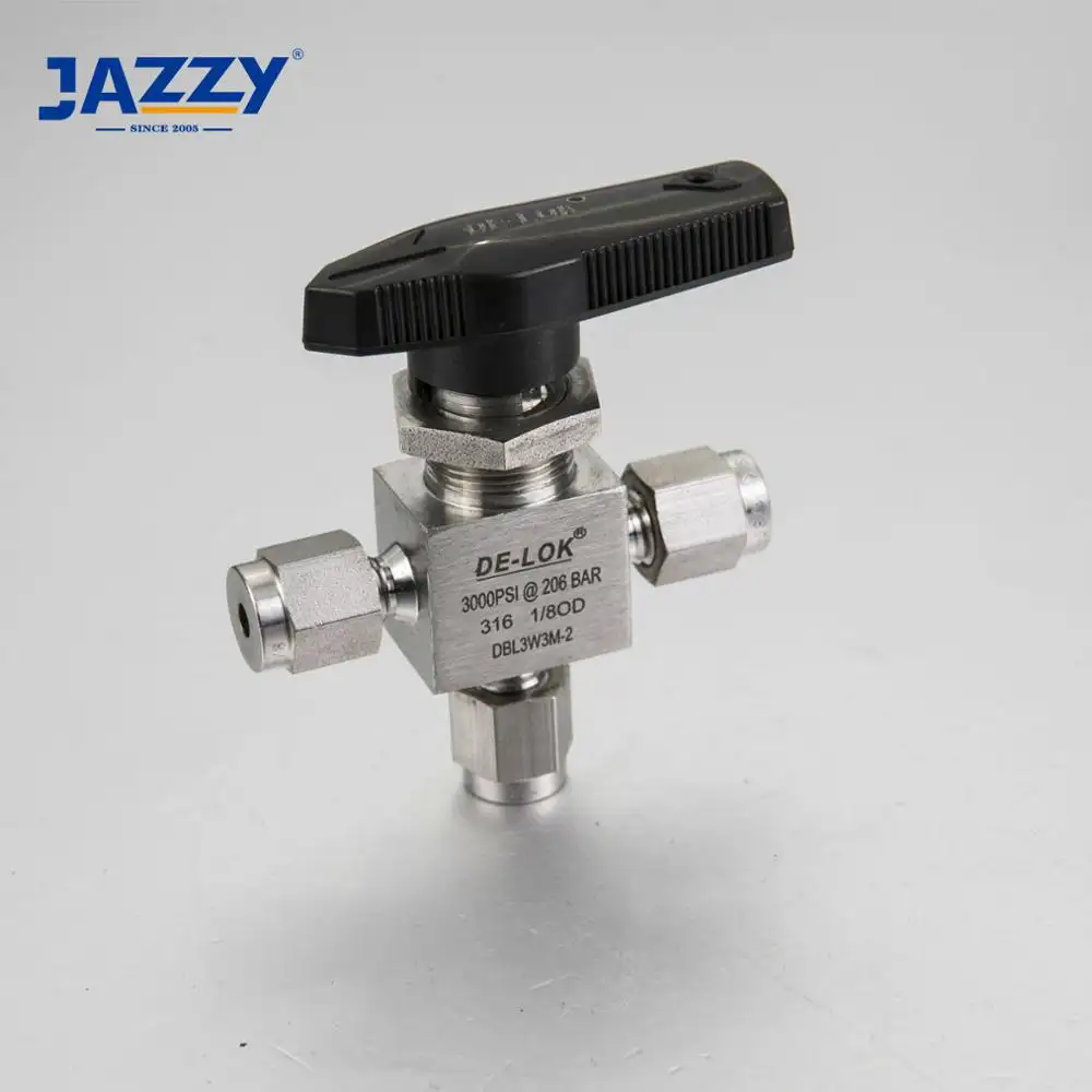 JAZZY good sale OD End 3000PSI high pressure stainless steel swagelok type 3 way ball valve