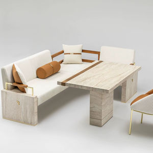 Ensemble de canapés d'extérieur en teck massif moderne avec coussins imperméables, 4 places, meubles de jardin pour villa et appartement - Product Image 1