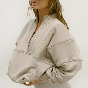 Großhandel Premium Heavy Weight Französisch Terry Blank Half Zip Overs ize Pullover Jacke für Frauen