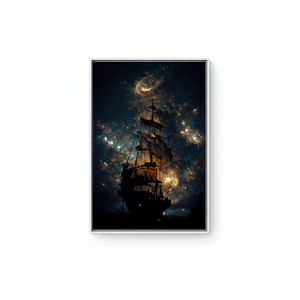 Printed Canvas: Pirate Ship Adventure Art, Galaxy Sailing <b>Poster</b>,WHITE <b>FRAMED</b> CANVAS - Product Image 2