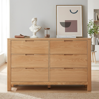 Commode minimaliste en chêne français à 6 tiroirs, en bois massif, meuble de rangement autoportant pour chambre à coucher, origine Uttar Pradesh