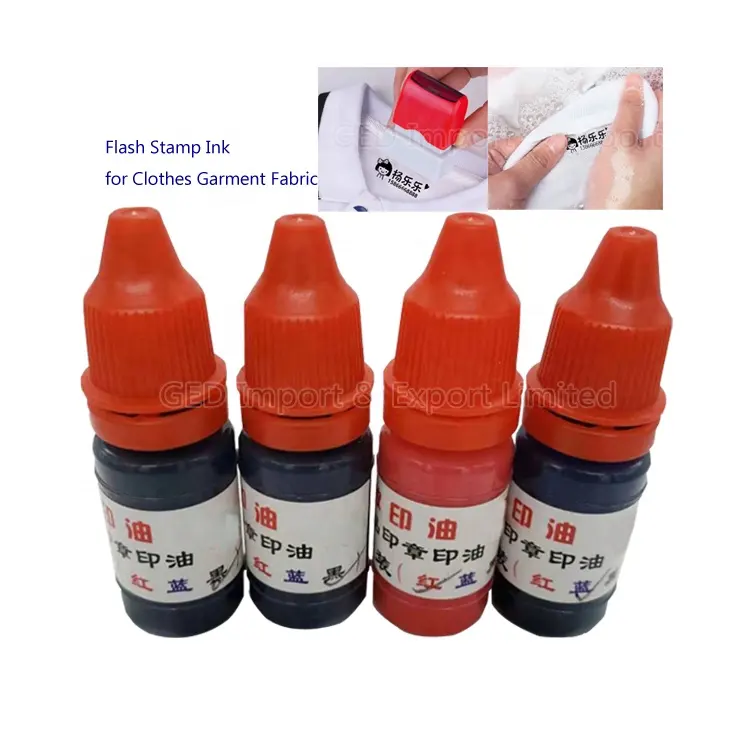 Guangzhou Segurança 5ml Cor do Flash Stamp Ink 10ml Pequeno Engarrafada Selo Selo Fotossensível Selo do Óleo De Recarga para Roupas de Tecido Têxtil