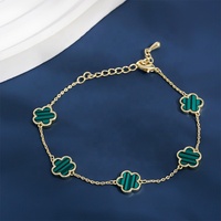 Nueva joyería de moda ajustable chapado en oro cinco hojas trébol enlace cadena pulsera pendientes collar conjunto de joyería para mujer