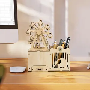 Laser Cut Art Crafts Desktop Organizer portapenne in legno portapenne regalo per lui portapenne per decorazioni da scrivania