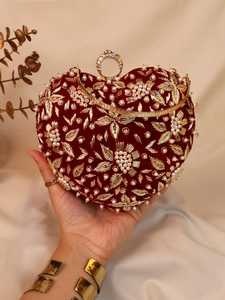 Best quality Embroidery jewelry Hand Bag Stylish <b>Seed</b> Beads stylish Woman Shoulder Hanging Wedding jewelry packaging bag - Product Image 1