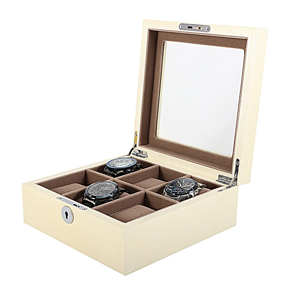 Custom logo 6 slots luxury pu leather gift packaging watch storage box black single watch case band strap display box