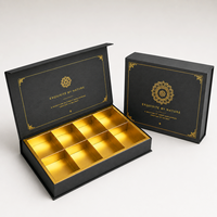 Boîte d'emballage rigide noire de luxe pour chocolats avec plateau doré, boîte cadeau personnalisée pour truffes, bonbons, dattes et baklava