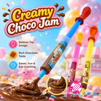 Cokelat Susu Warna-warni Isi Selai Cokelat Cair dalam Kemasan Suntik Kustom Grosir dengan Mainan Balon untuk Anak-anak