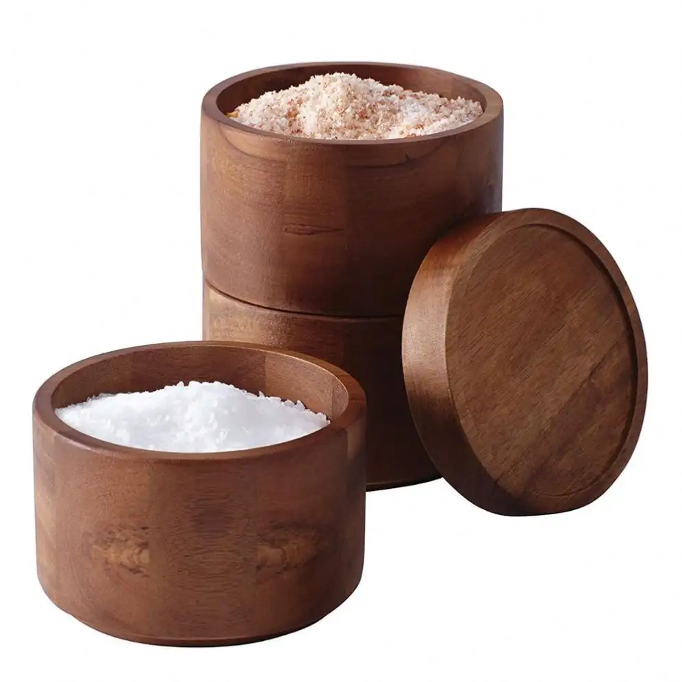 3-tier caixa de sal de madeira de bambu empilhando recipiente seguro armazenamento durável & organização-temperos, especiarias, ervas ou item pequeno