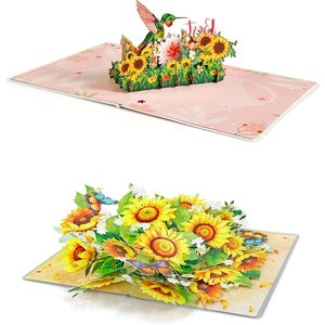 การ์ดอวยพรวันแม่แบบป๊อปอัพ 3 มิติ ลายฮัมมิงเบิร์ดและดอกทานตะวัน กระดาษ 4 สี รูปทรงสี่เหลี่ยมผืนผ้า เคลือบเงาด้าน พิมพ์ดิจิทัล - Product Image 1