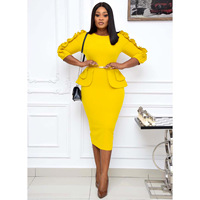 Vestidos Midi de Otoño Invierno Vintage con Volantes, Manga Larga, para Ir al Trabajo, Talla Grande, Vestidos de Carrera para Mujer, Vestido Tipo Lápiz