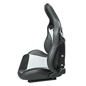 Sillón CS30 de Cuero Negro con Patrón de Diamantes Blancos y Respaldo Ajustable + Rieles <span class=keywords><strong>Deslizantes</strong></span> - Estilo Lujoso Modificado - Product Image 3