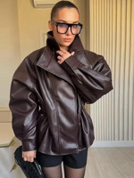 Veste ample rétro à col montant et fermeture éclair, double patte de boutonnage, taille superposée, de haute qualité pour femme