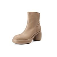 Bottines courtes pour femmes RLT Fashion, nouvelles chaussures d'hiver, bout rond, fermeture éclair, bottines confortables en cuir véritable, talons hauts