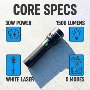 Lampe torche laser blanche haute puissance 1500LM, en alliage d'aluminium durable, étanche IP44, rechargeable par USB, lampe tactique avec fonction SOS et stroboscope - Product Image 2