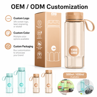 Bouteilles d'eau de sport transparentes Tritan sans BPA, réutilisables, anti-fuite, avec logo personnalisé, 500/630 ml, avec couvercle à corde.