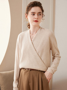 Maglione invernale con scollo a V <span class=keywords><strong>in</strong></span> <span class=keywords><strong>Cashmere</strong></span> con polsini arrotolati semplice maglione a fondo lavorato a maglia da <span class=keywords><strong>donna</strong></span> - Product Image 4