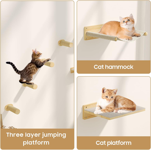 Estantes de Pared para Gatos, Muebles de Madera para Gatos con <span class=keywords><strong>4</strong></span> Postes Rascadores, Plataforma de Salto y Hamaca para Gatitos - Product Image 3