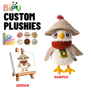 Peluche personnalisée ODM : Poupée en peluche Oiseau Guerrier, Oiseau Aventurier de Dessin Animé avec Chapeau, Écharpe et Cape – Conception Personnalisée – Usine de Peluches - Product Image 1