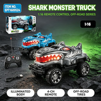Camion monstre requin télécommandé EPT Kids RC, échelle 1:16, 4 canaux, voiture télécommandée avec lumières, jouet requin RC pour enfants