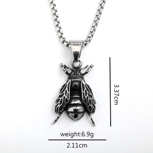 Vintage Stainless Steel <b>Bee</b> Pendant Necklace Men Punk Insect Charm <b>Gift</b> Jewelry Fashion Accessory - Product Image 5