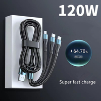 120W 3 en 1 Câble de charge rapide Cordon de chargeur de téléphone universel Câble de chargeur USB Type C pour téléphones iPhone Android